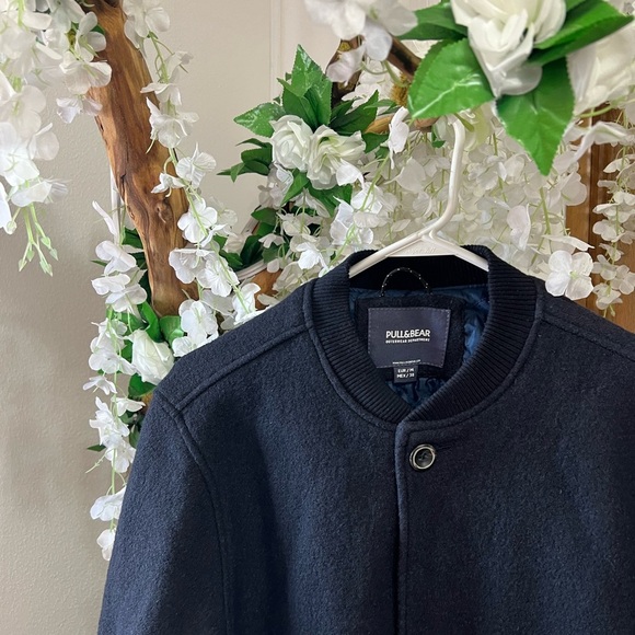 Pull&Bear Blue Bomber Varsity Jacket - Picture 2 of 6